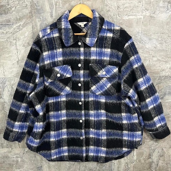 Jackets & Blazers - oversized plaid flannel button-up jacket with fleece lining Woman's 2XL #grunge‎